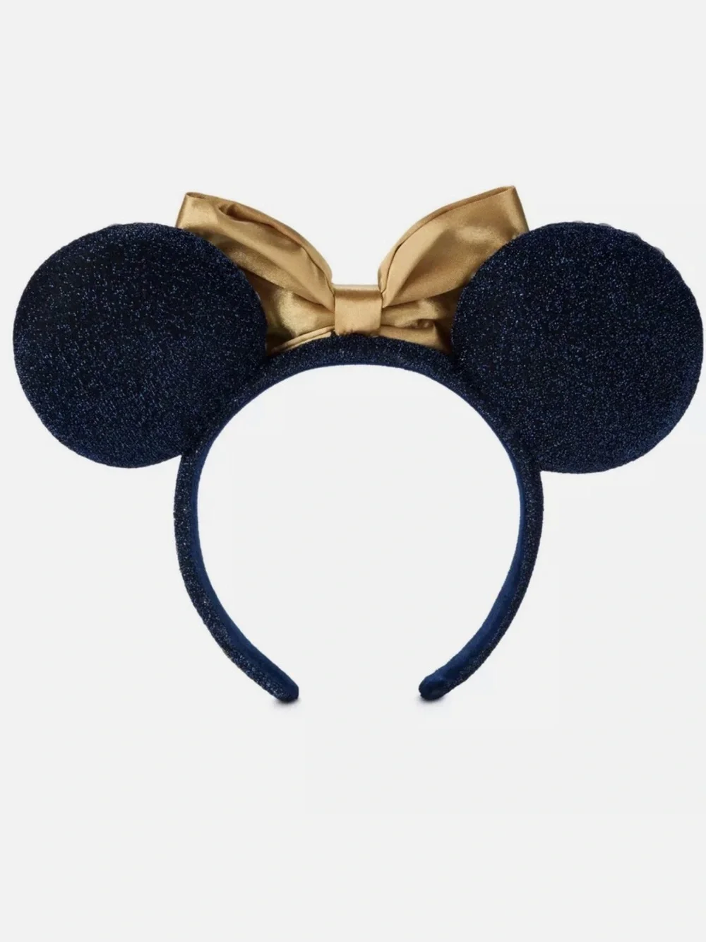 Disney Navy Mouse Ear Headband with Gold Satin Bow